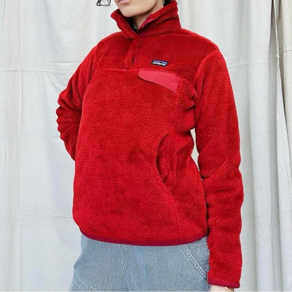 Patagonia Red Teddy Jacket Plush Fleece High Collar - Picture 5 of 5